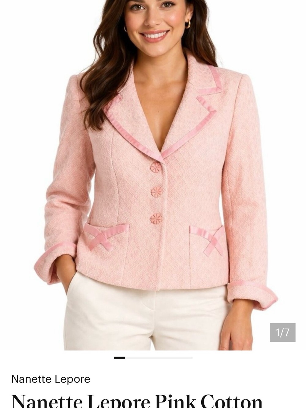 Nanette Lepore Light Pink Tweed Blazer with Bow-Trim